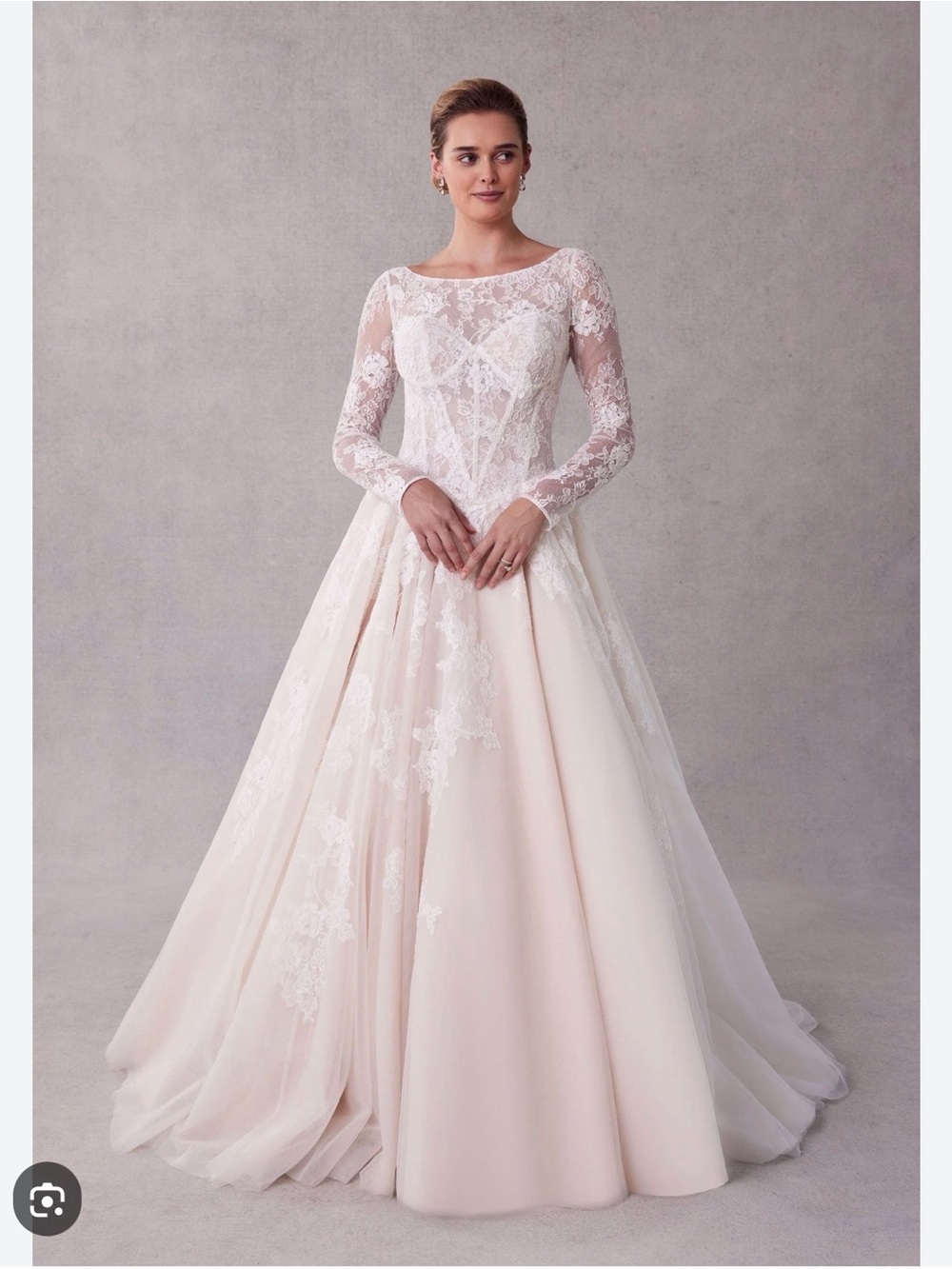 Mori Lee Blush Ivory Lace Long Sleeve Ball Gown